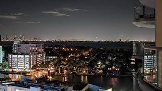 Timelapse of take-offs and landings at Miami International Airport at night