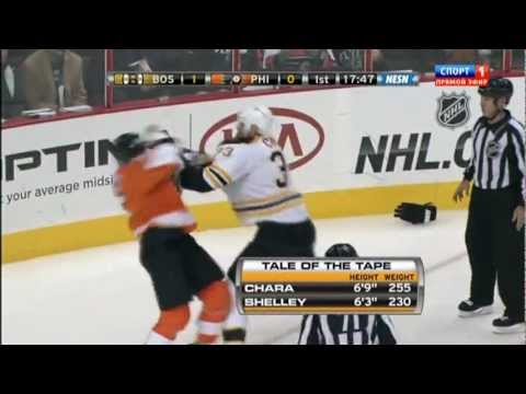 Zdeno Chara vs Jody Shelley (Bruins & Flyers) NHL, December 17, 2011