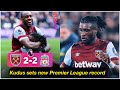 Kudus assist vs Liverpool + sets record for Most Successful Dribbles in Premier League