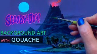 Acrylic Gouache Replicating SCOOBY-DOO Background Art: A Tiki Scare is No Fair (1970) S.2 / E.6