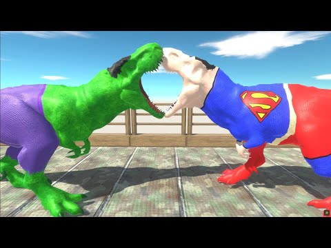 HULK T-REX vs SUPERMAN T-REX DEATH RUN - Animal Revolt Battle Simulator
