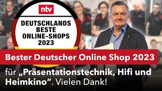 "Bester Deutscher Online Shop 2023 für Präsentationstechnik, Hifi und Heimkino".