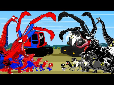 SPIDERMAN T-REX vs VENOM, VELOCIRAPTOR, Excavator: The Last Dance Dinosaurs Jurassic Triangle