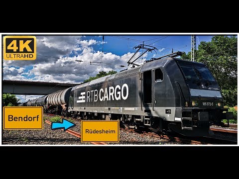 【4K】 Führerstandsmitfahrt Rechte Rheinstrecke  Bendorf BF nach Eltville über Rüdesheim,Kaub