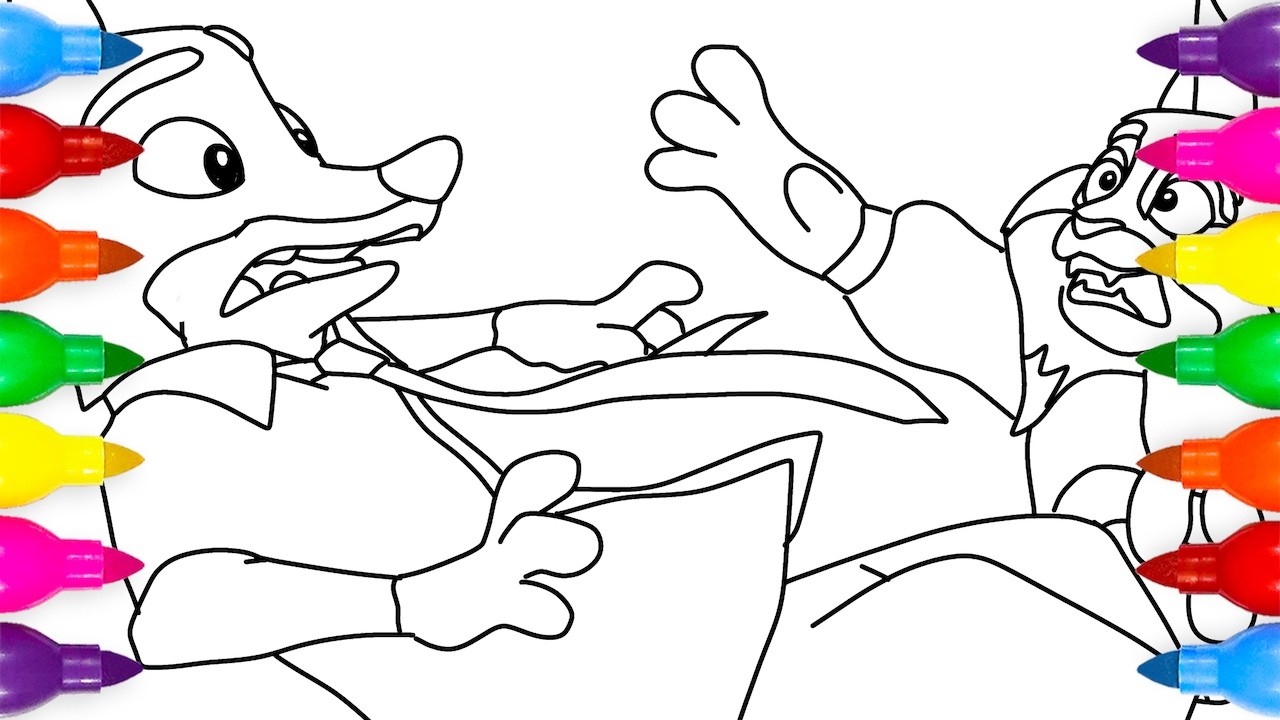 Zootopia 2 Nick and Pawbert Falling Coloring Page