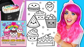 Coloring Cute Foods 🧁 Kawaii Bold & Simple Pages from Sugar & Smiles Coloring Book | Ohuhu Markers
