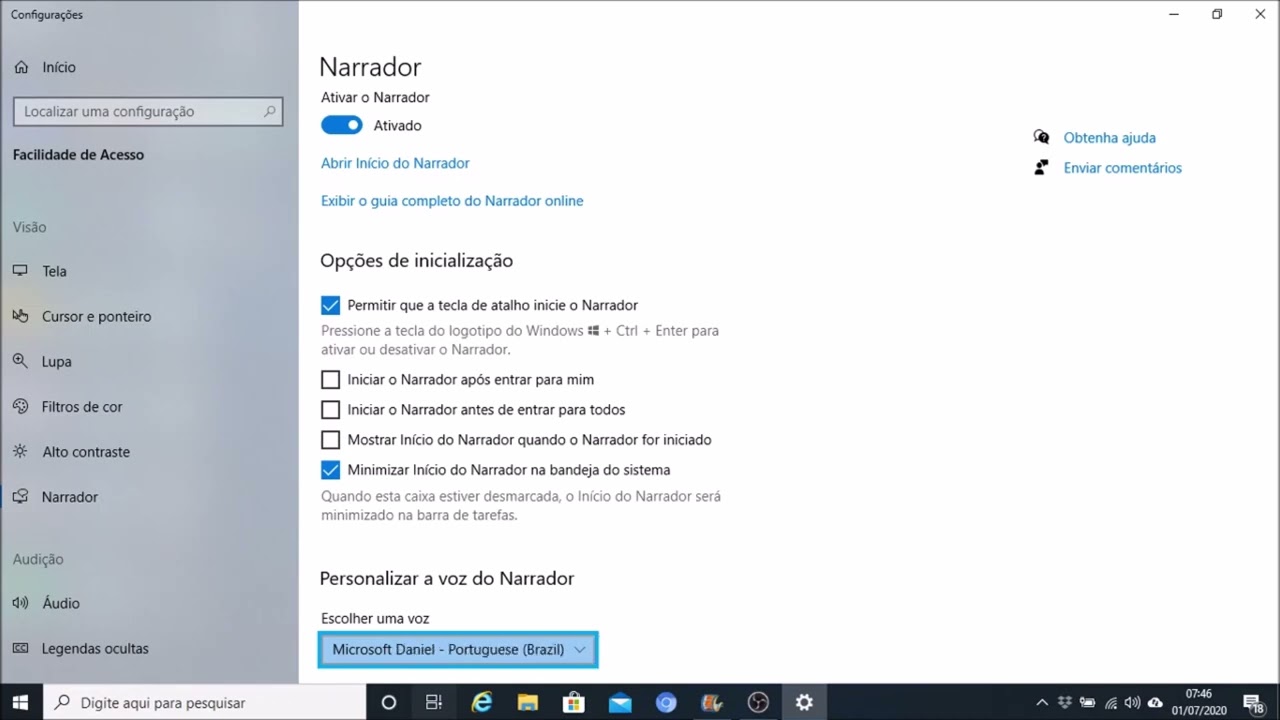 Saiba como configurar o Narrador, um aplicativo de leitura de tela integrado ao Windows 10