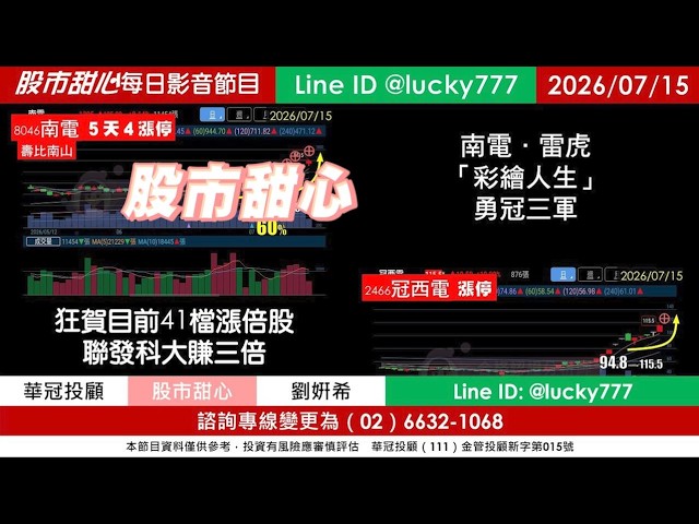0715【甜心盤後節目】【赤馬紅羊2.0課程開放報名／倒數計時】狂賀目前累計41檔長輩股，發哥大賺三倍！南電．雷虎．彩繪人生．勇冠三軍！／諮詢專線變更為0266321068