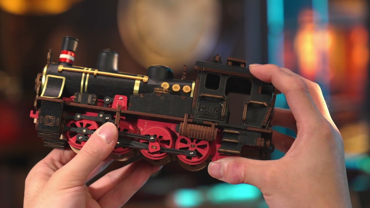 RoboTime 3D dřevěná skládačka Vintage parní lokomotiva