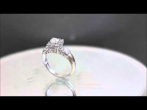 14k White Gold Round Cut Diamond Engagement Ring Art Deco Antique Style 0.60ct - KNR INC - 990