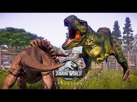 🌍Jurassic World Evolution - Tyrannosaurus Rex Vs Nasutoceratops Fighting (Dinosaurs Battle)