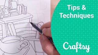 Sketching Interiors: How to Draw Midgrounds in Ink Contour Drawings