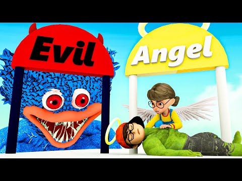 Can Tani save Nick from Huggy Wuggy? Evil vs Angel Challenge - Scary Teacher 3D Nick & Tani Cartoon