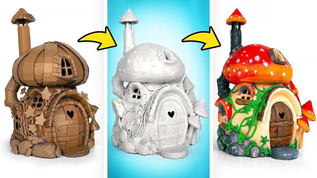 Casa Magica A Forma Di Fungo Con Cartone E Argilla