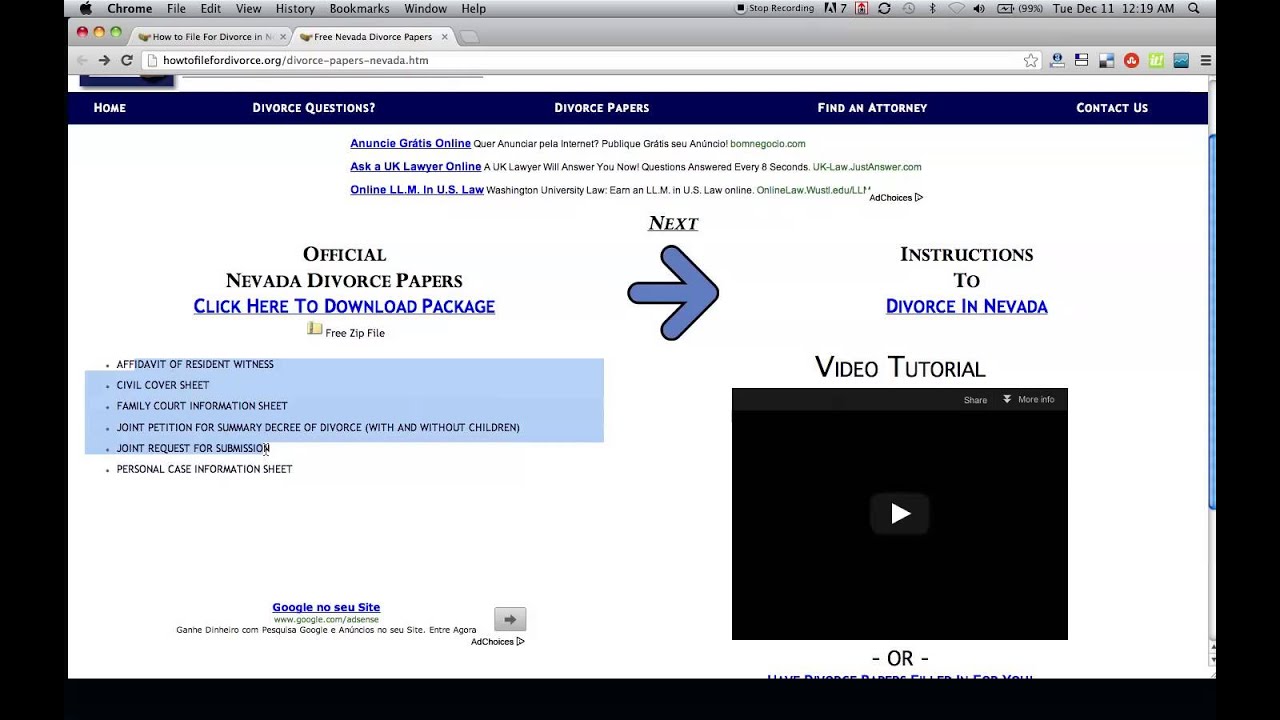 Free Nevada Divorce Papers and Forms