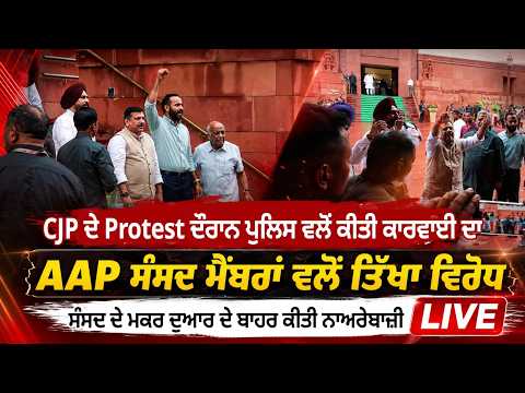 AAP MPs Stage Protest | ਸੰਸਦ ਦੇ ਮਕਰ ਦੁਆਰ ਦੇ ਬਾਹਰ ਕੀਤੀ ਨਾਅਰੇਬਾਜ਼ੀ LIVE