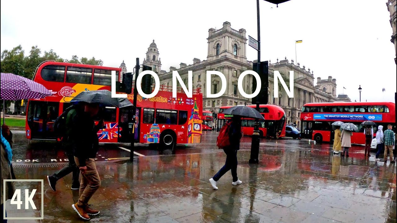 Rainy London Autumn Walk Along Battersea River Thames Path 4K