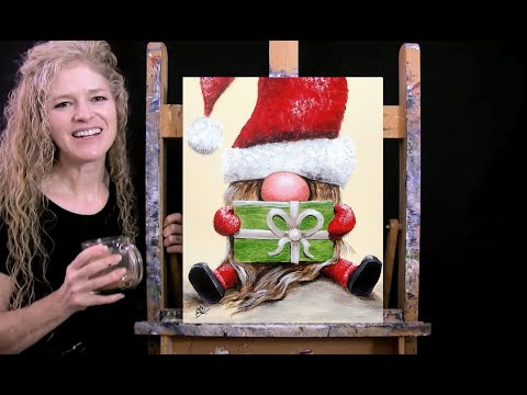 Learn How to Paint "GIFT GIVING GNOME" with Acrylic - Paint & Sip - Step by Step Holiday Scene