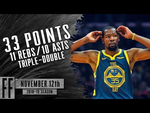 Kevin Durant Triple-Double - 2018.11.12 - Warriors vs Clippers - 33 Pts, 11 Rebs, 10 Asts