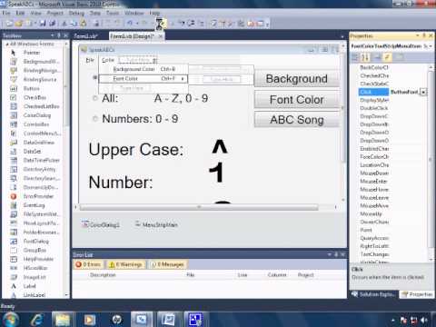 Visual Basic 2010 Express Tutorial 22 - Adding A Menu - SpeakABCs 6/11