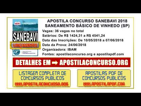 Apostila Concurso SANEBAVI 2018 PDF e Impressa Vinhedo SP