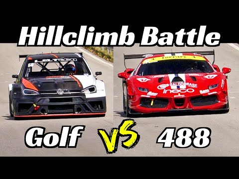 VW Golf R MK7 VS Ferrari 488 Challenge - Hillclimb Monster Virtual Comparison, Alpe del Nevegal 2022