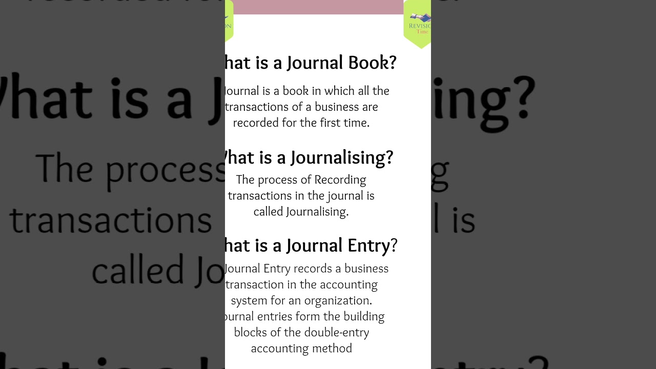 Meaning of Journal | Journal Entries | Class 11