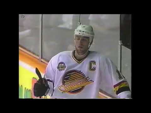 Trevor Linden checks Jeff Norton through the glass - Canucks vs. Blues - 1995 Stanley Cup Playoffs