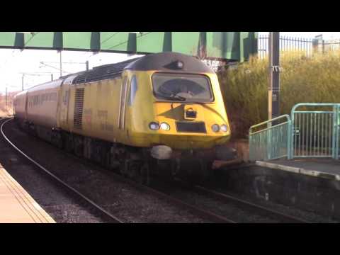 Network Rail HST Class 43013 and 43062 pass Brockley Whins TWM Station.