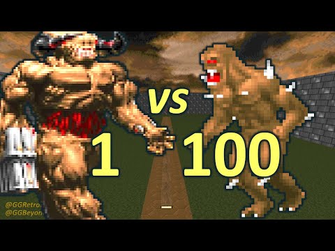 Cyberdemon vs 100 Imps - Monster Infighting - Doom Retro Battles
