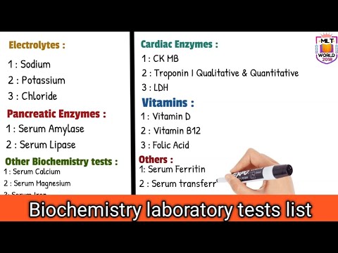Biochemistry department laboratory tests list.