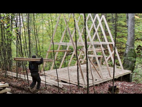Construction of an A-shaped house in the forest. Part 1