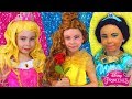 Disney Princesses Costumes Kids Makeup With Colors Paints Pretend Play With Real Princess Dresses