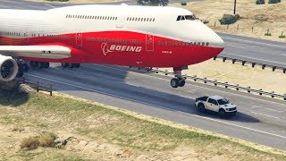 GTA5 - Giant Air Plane &quot;Emergency Landing&quot; on Highway -- Two Engines Failed  -- (This is from GTA 5)