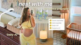 NEST WITH ME FOR BABY #2 🐣 nursery dresser organization, sterilizing bottles, bedside diaper cart!