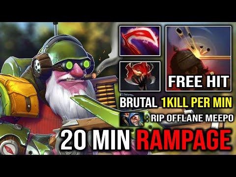 WTF 20Min Rampage Crazy Free Hit Knockback Sniper Deleted Meepo with 1Kill Per Min Easy Dota 2