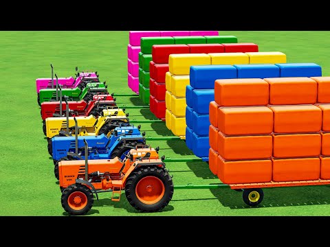 Small Tractor of Colors! Hay Bale Harvest with BUHRER Tractors & Auto Loader Trailer! FS22