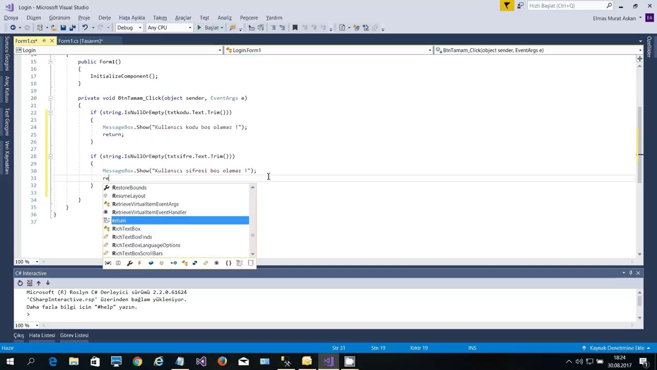 C# ile Mssql Login Uygulaması