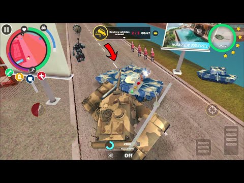 Rope Hero Vice Town (Police Tanks and Army Tank barrel stuck) panzer destroy police helicopter - HD
