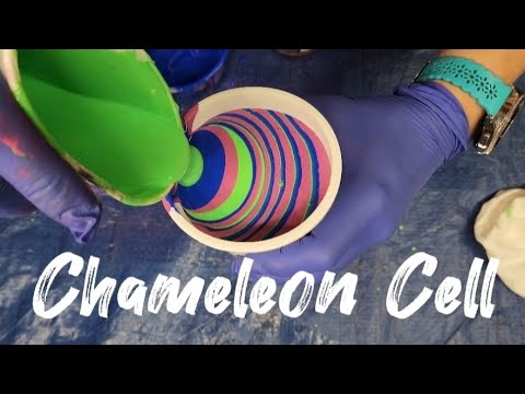 Disco Ball Chameleon Cell Acrylic Pour Painting - Technique a Week/Chameleon Cell #3