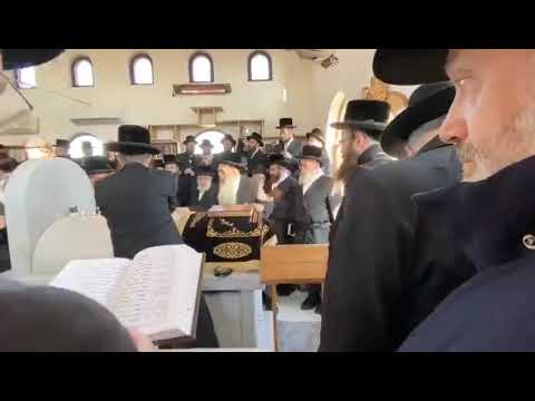 Skver Rebbe at the tziyun of the Baal Shem tov in Mezibuz