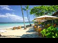 Outdoor Seaside Cafe Ambience & Happy Bossa Nova Music, Ocean Wave Sounds for Relax, Stress Relief