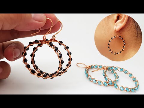 3 Strand Braid earring from copper wire and small crystal - How to make handmade jewelry 487