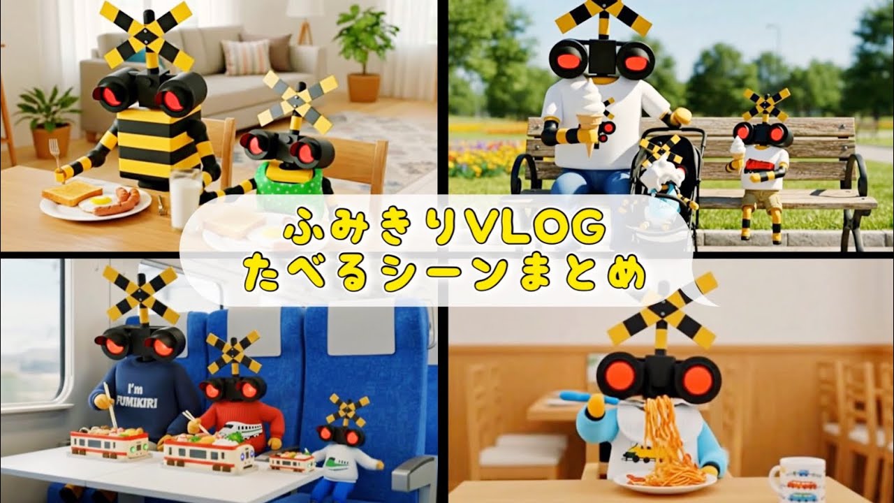 踏切アニメメメVLOG食べるシーン一気見！踏切ファミリーが食べるシーンをまとめたよ！可愛いからぜひ見てね！