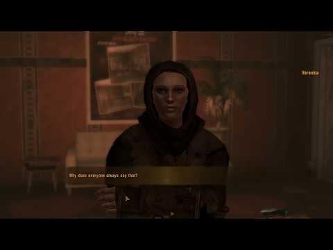 Giving Veronica a dress and Elijah's holotape (modded Fallout: New Vegas)