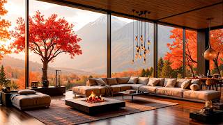 Warm Jazz By The Fireplace On An Autumn Day - Gentle Jazz In A Beautiful Lakeside Living Room