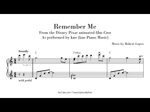 Remember Me - From Disney Pixar Coco - Sheet music transcription