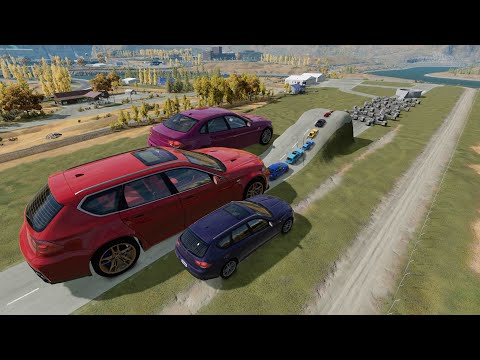 Cars vs Giant Hammer Van with Portal Trap - BeamNG.Drive