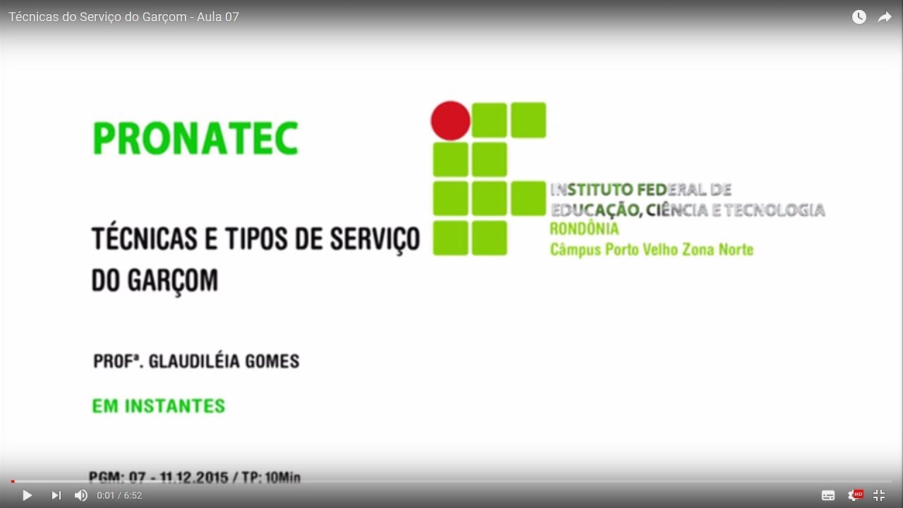 Técnicas de Serviço do Garçom Aula 01