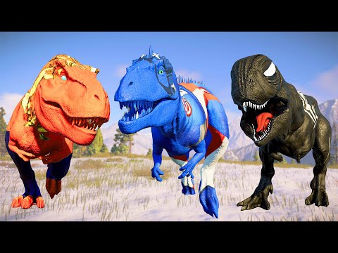 (Jurassic World Evolution🌍)Goku T-Rex,Captain Carcharodonto,Venom Carno Dinosaurs Fight